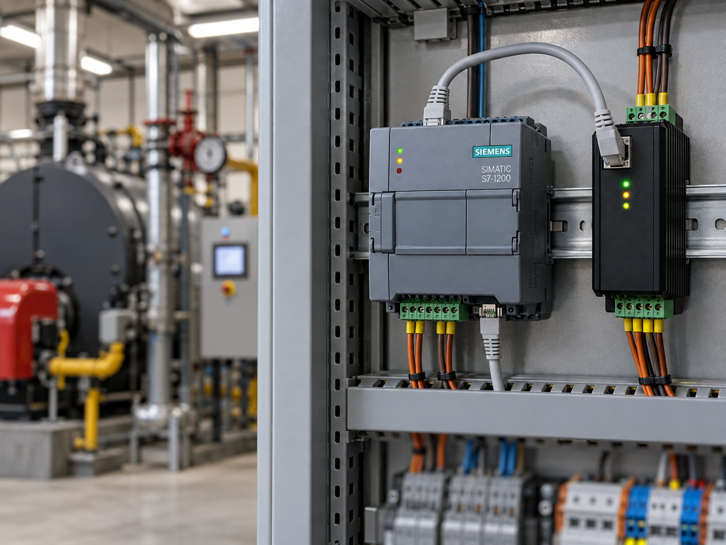 Gateway Atena e PLC Siemens SIMATIC S7-1200 collegati in una centrale termica